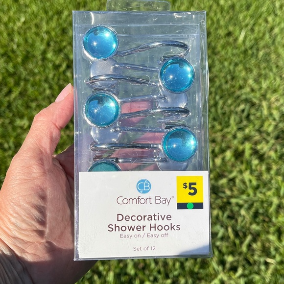 Comfort Bay Decorative Shower Hooks – Set of 12 – Blue Accent - Picture 1 of 5